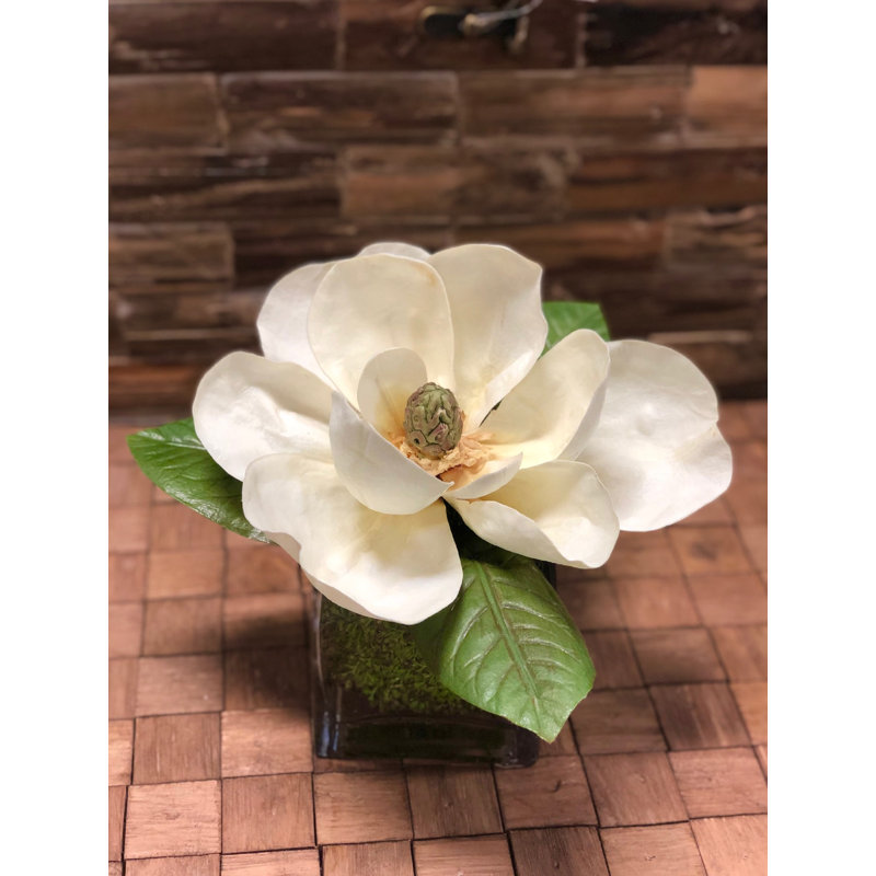 Charlton Home Faux Magnolia Bloom Floral Arrangement & Reviews Wayfair